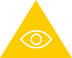 turuncu üçgen içinde beyaz göz ikonu